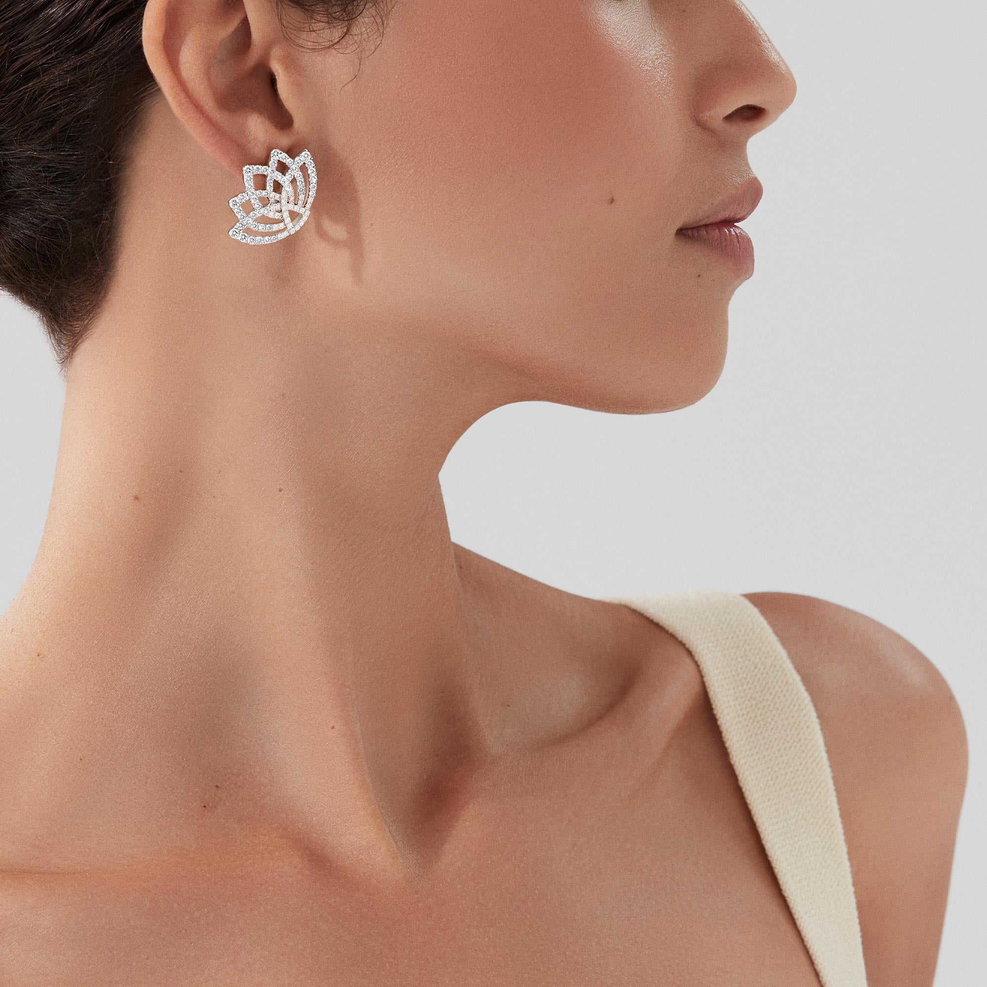 Lotus Flower Diamond Ear Climbers | In 18K White Gold