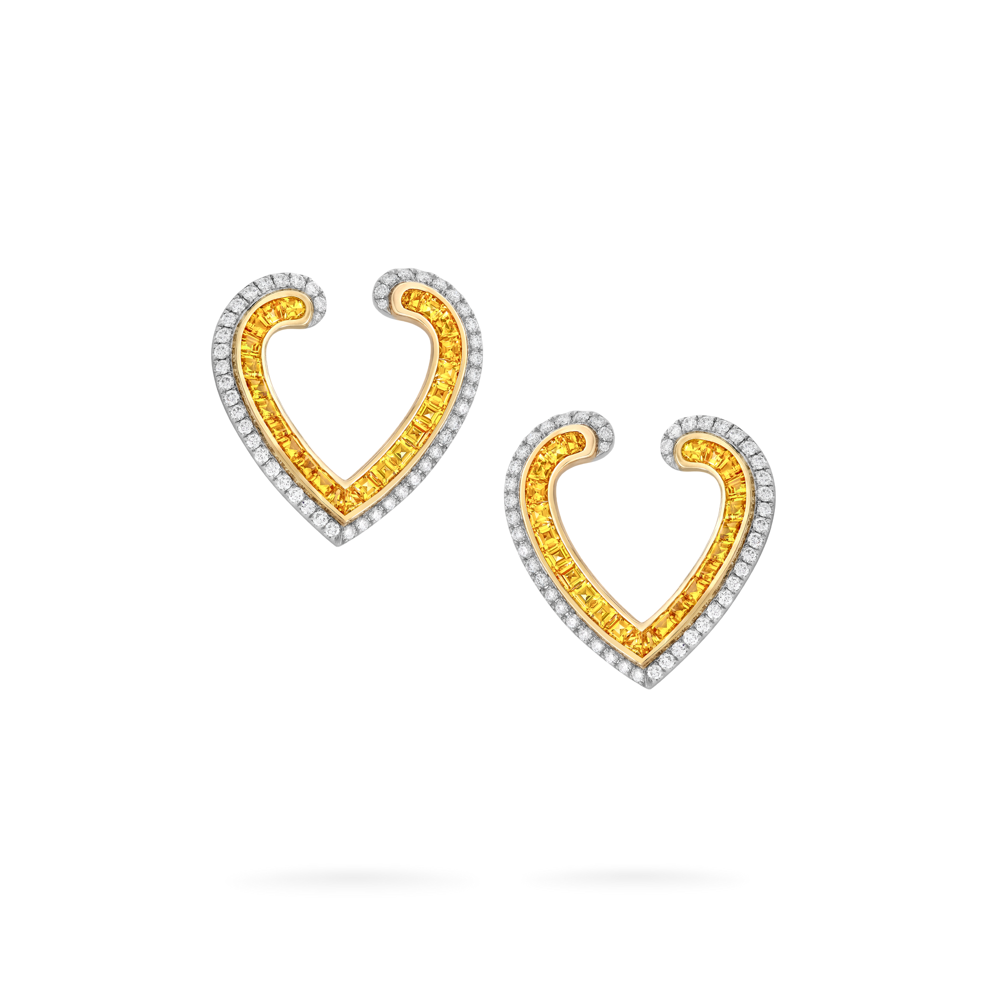 Aloria Calibré Cut Yellow Sapphire Earrings | In 18ct White and Yellow Gold with Diamonds