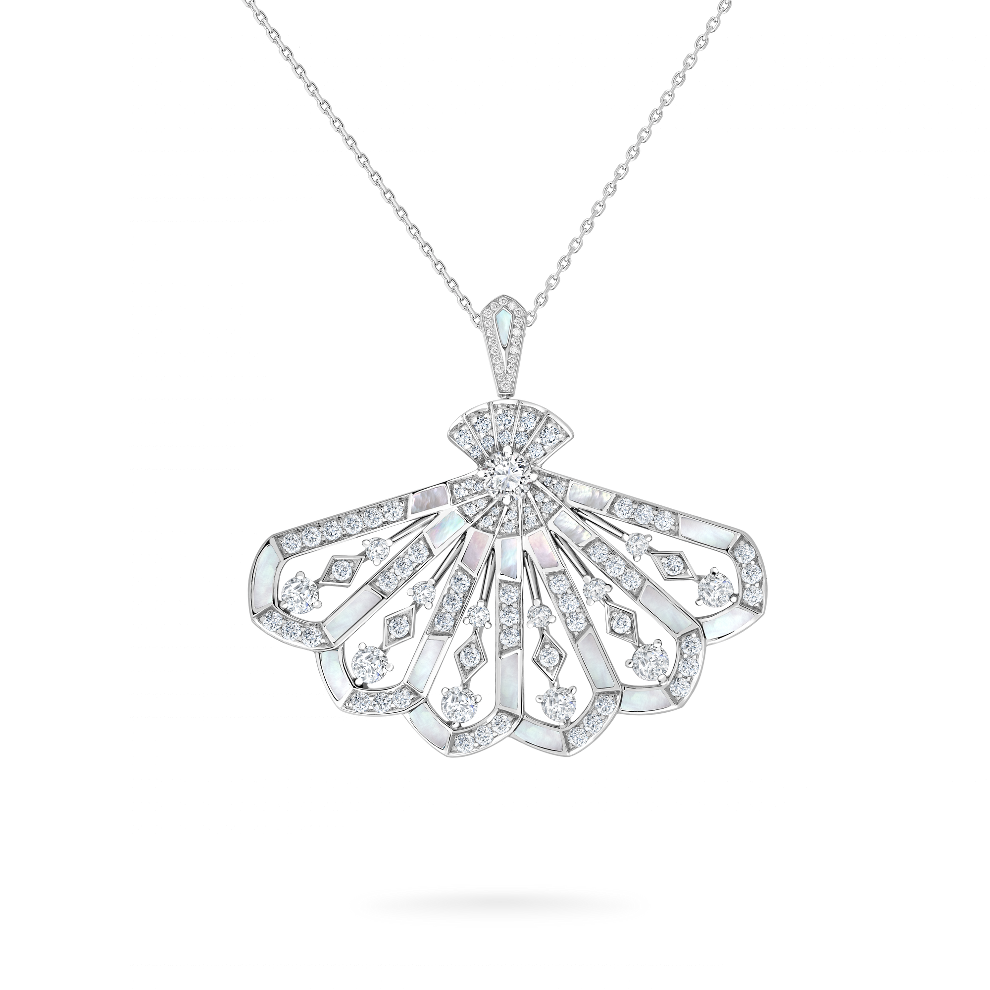 Fanfare Symphony  Diamond Drop  Pendant | In 18ct White Gold with Mother of Pearl