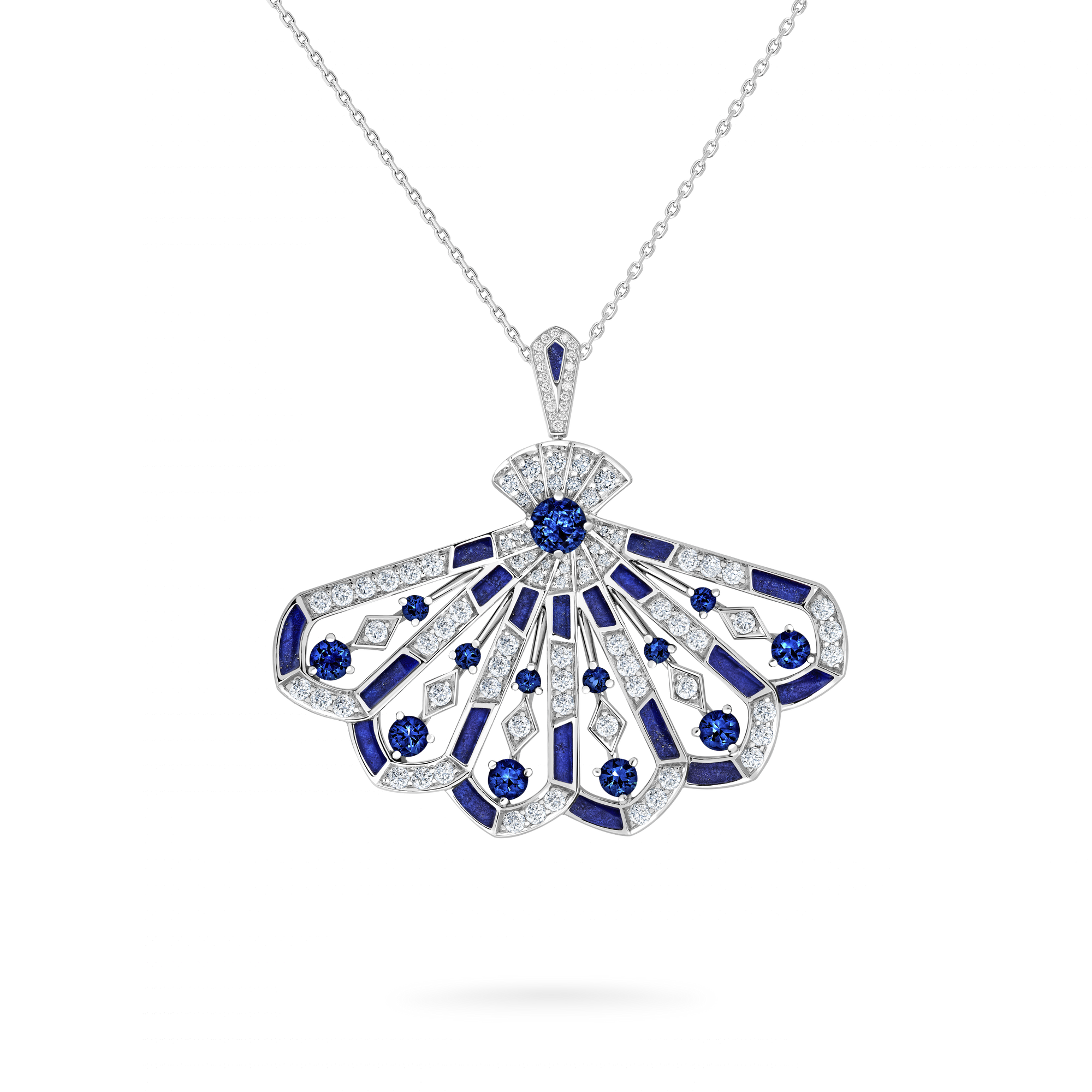 Fanfare Symphony  Diamond and Sapphire Drop Pendant | In 18ct White Gold with Lapis Lazuli
