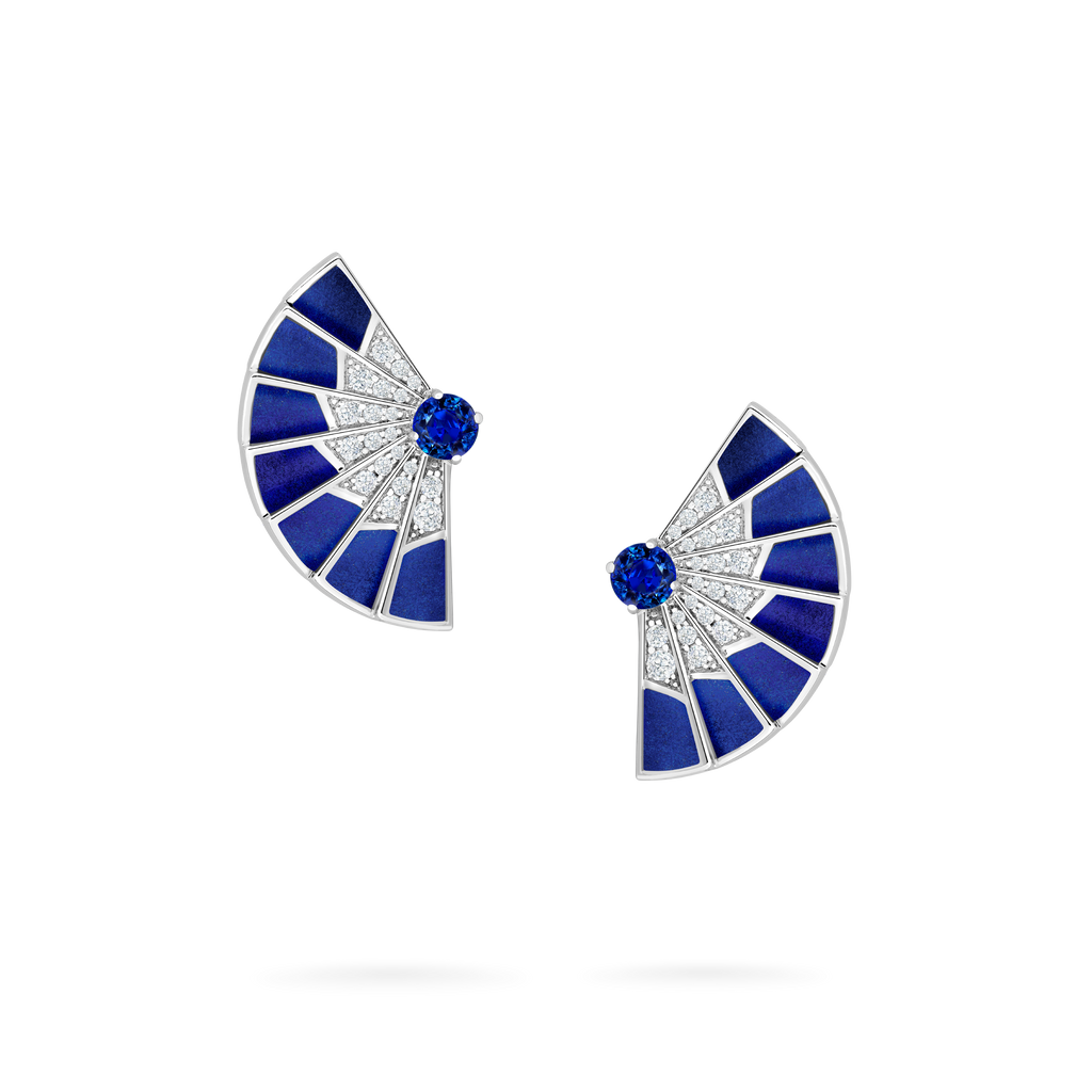 Fanfare Symphony Sapphire and Lapis Lazuli Earrings | In 18ct White Gold with Diamonds