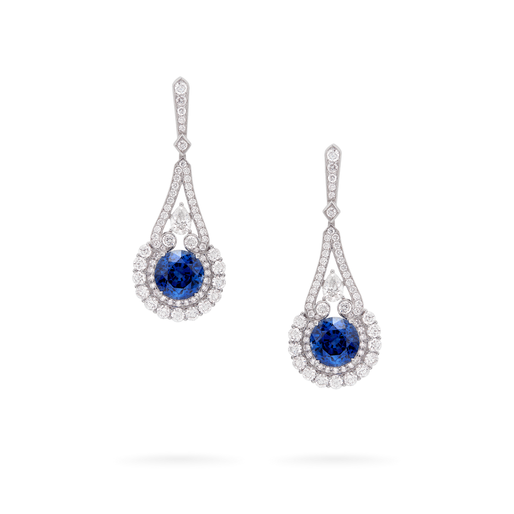 Jewelled Vault Round Sapphire and Diamond High Jewellery Earrings | In 18ct White Gold