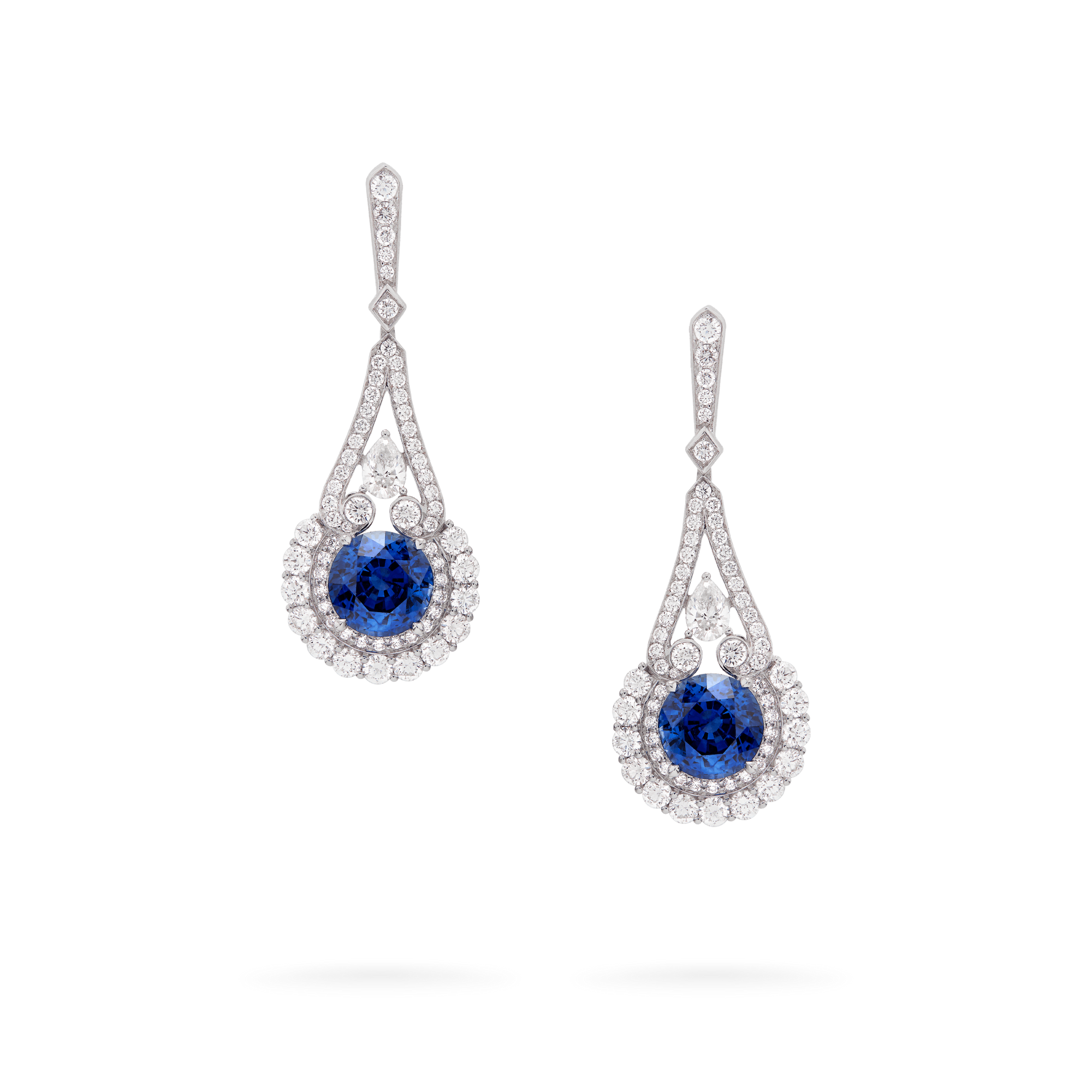 Jewelled Vault Round Sapphire and Diamond High Jewellery Earrings | In 18ct White Gold
