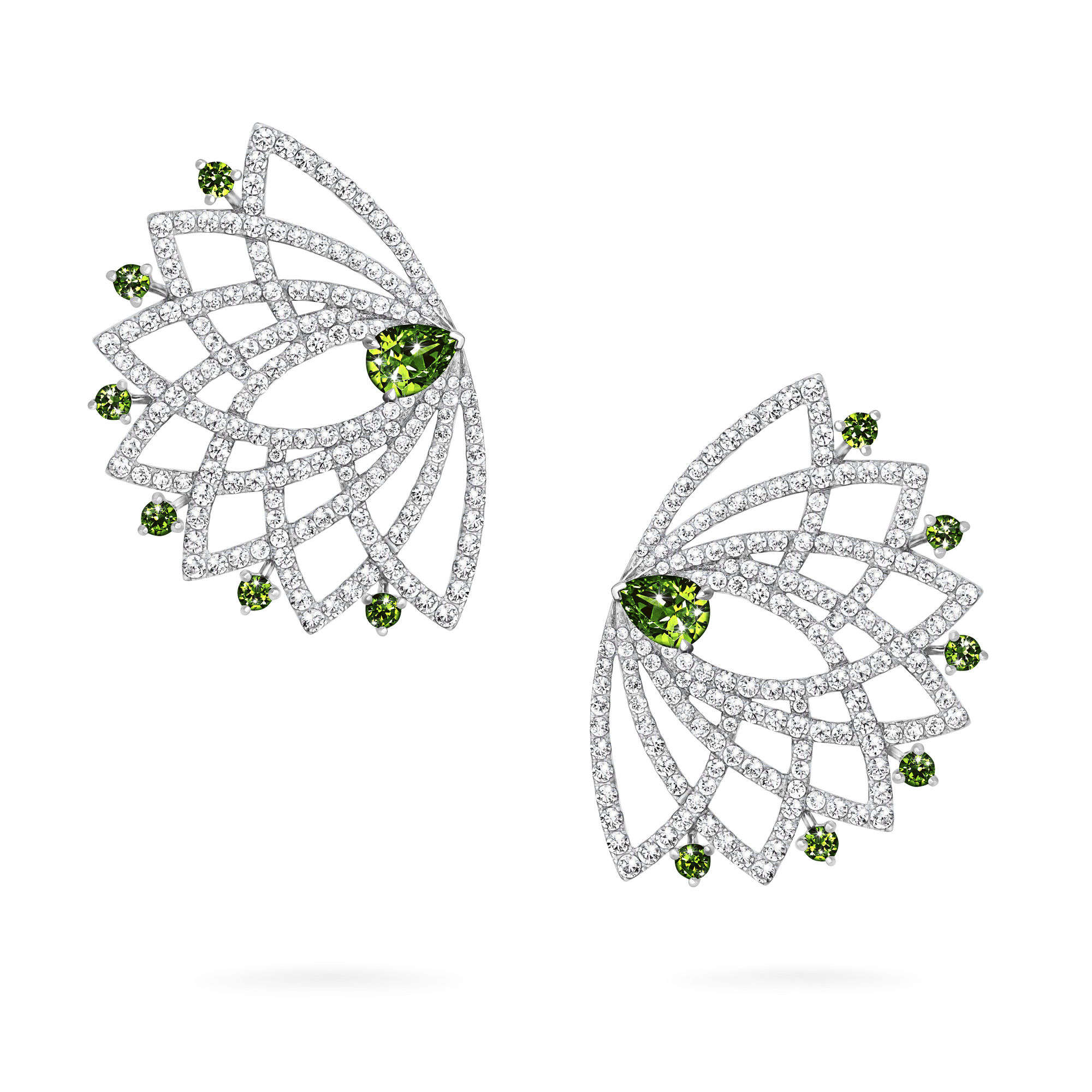 Lotus Bloom Tsavorite and Diamond Ear Climbers | In 18K White Gold