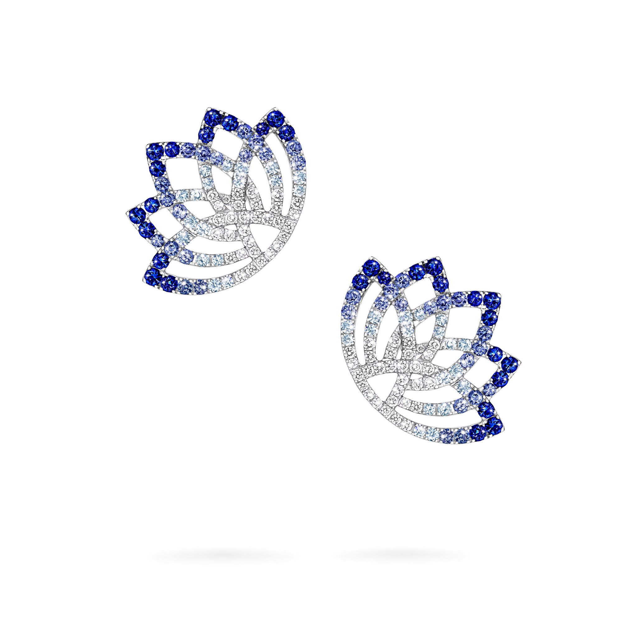 Lotus Flower Sapphire and Diamond Ear Climbers | In 18K White Gold