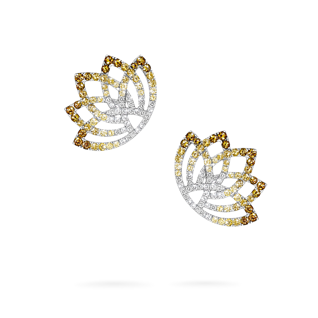 Lotus Flower Yellow Sapphire and Diamond Ear Climbers | In 18K White Gold