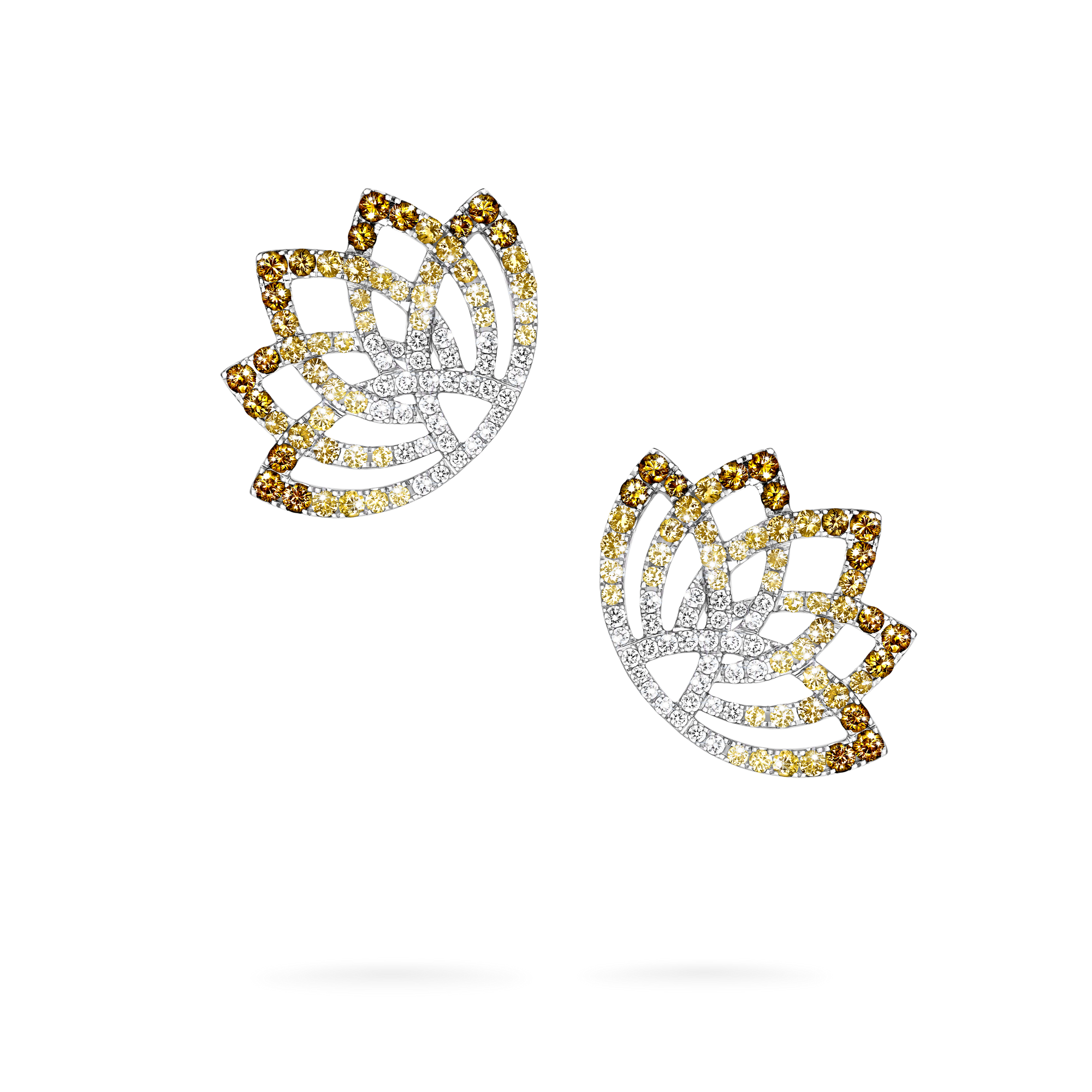 Lotus Flower Yellow Sapphire and Diamond Ear Climbers | In 18K White Gold