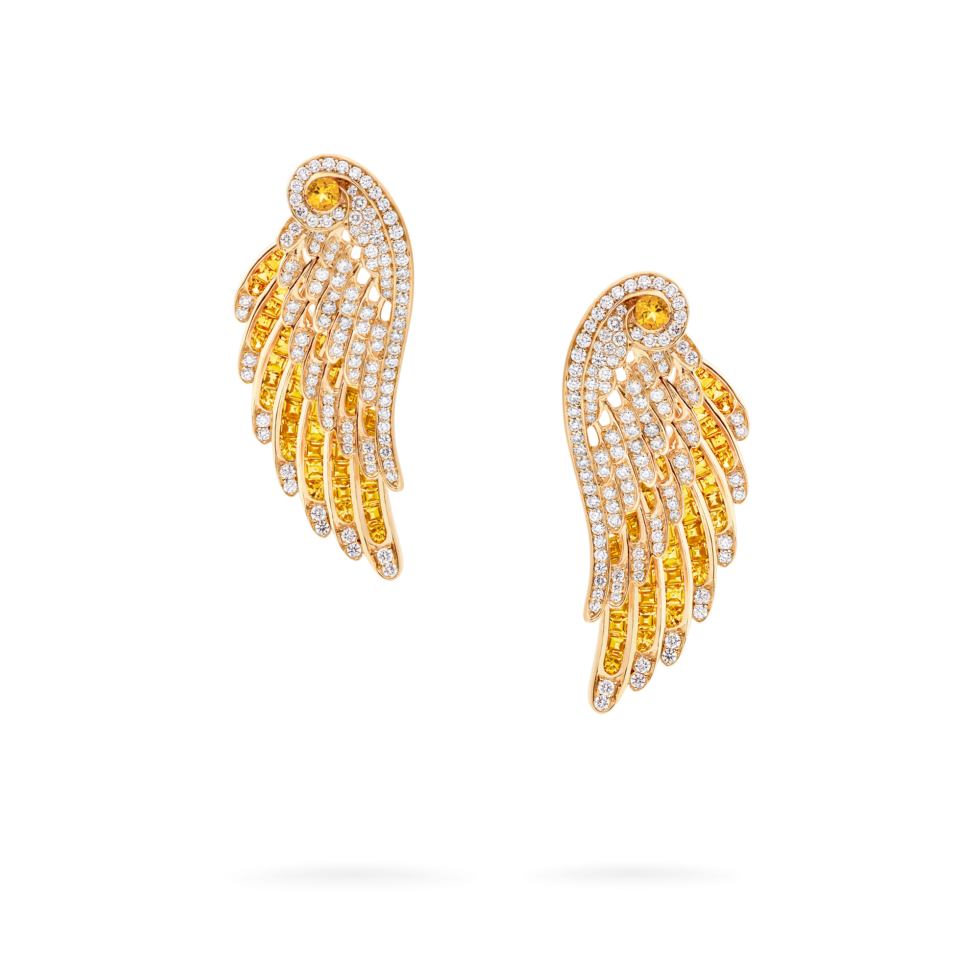 Wings Embrace Yellow Sapphire and Diamond Drop Earrings | In 18ct Yellow Gold