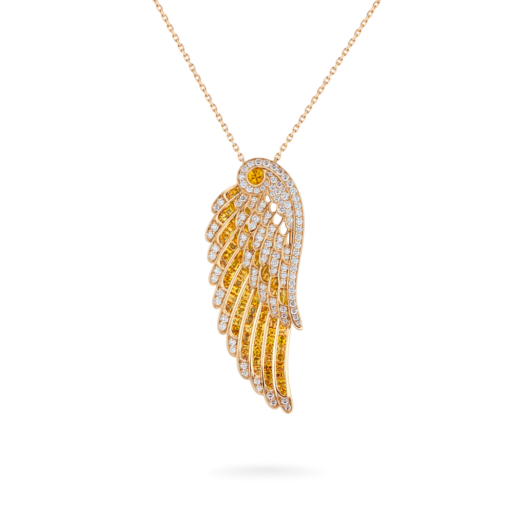 Wings Embrace Yellow Sapphire and Diamond Slider Pendant | In 18ct Yellow Gold