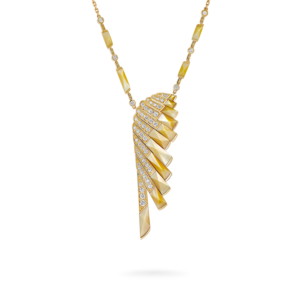 Wings Rising Golden Mother of Pearl and Diamond Slider Pendant | In 18ct Yellow Gold